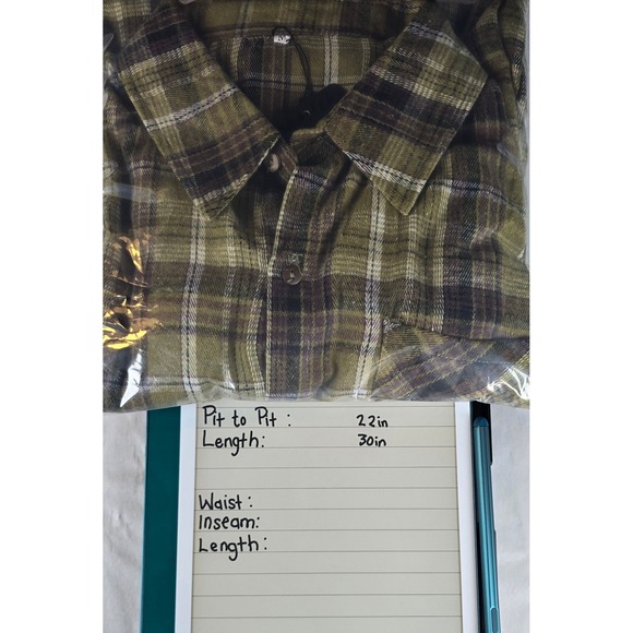Womens Plaid Flannel Look Shirt Medium Olive Green Brown NEW Long Sleeve - Picture 7 of 7